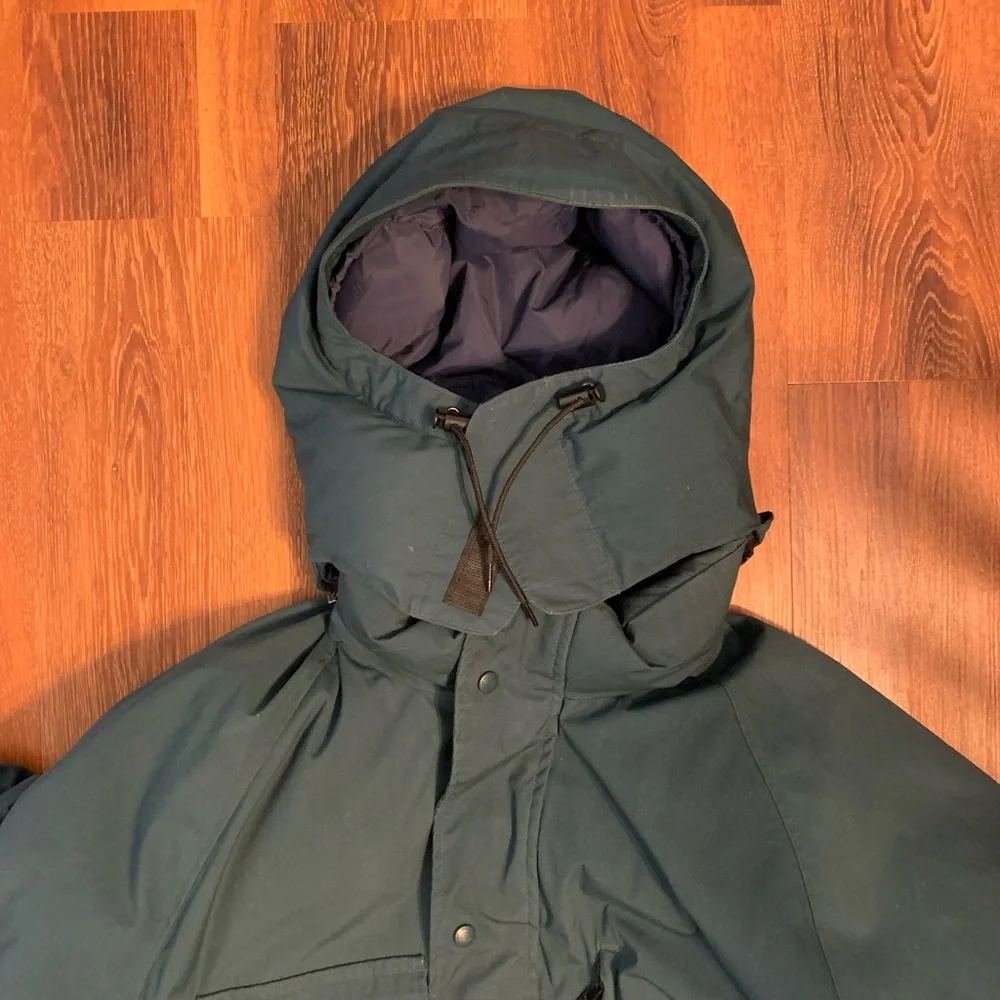 VTG Eddie Bauer Mens XL Green Goose Down Heavyweight Puffer Parka Removable Hood